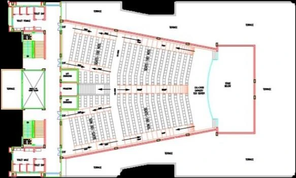 First floor plan of the auditorium showing the balcony seating tiers.