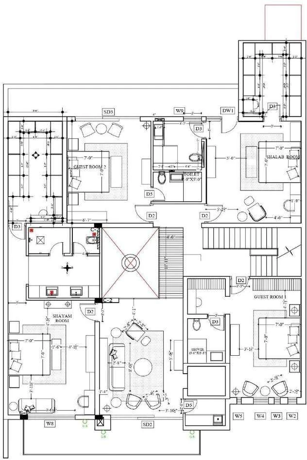 First floor plan of the Panchkula residence with bedrooms, bathrooms and a central stair core.